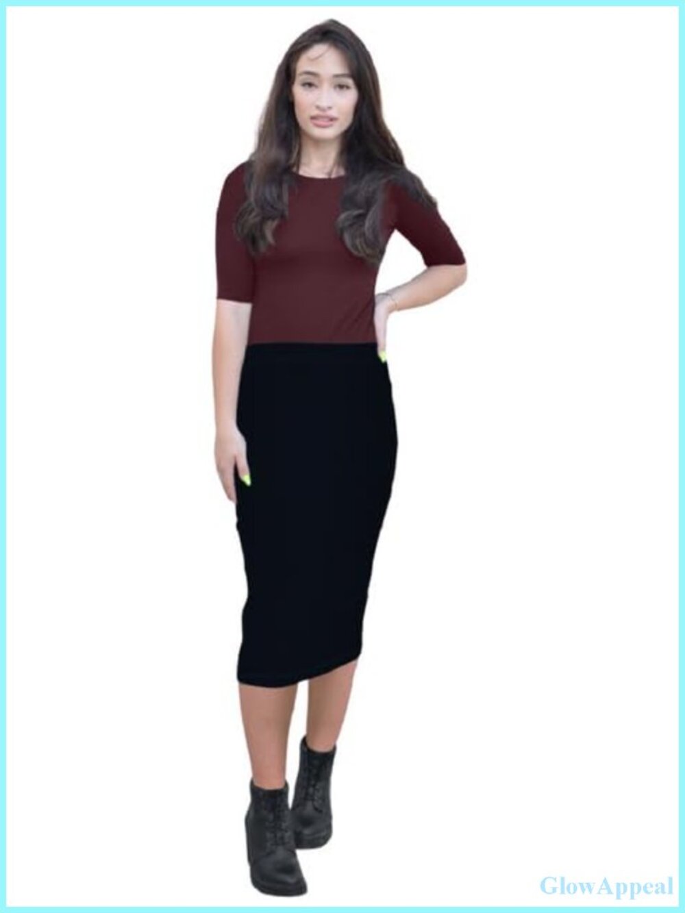 Kosher Casual Women's Modest Midi Lightweight Cotton Spandex Tapered Pencil